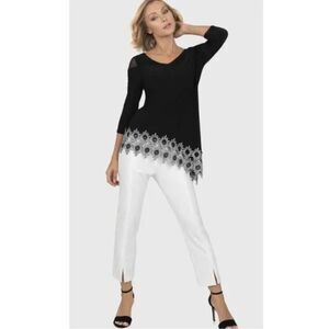 Joseph Ribkoff asymmetrical hem black with floral hem sz 10